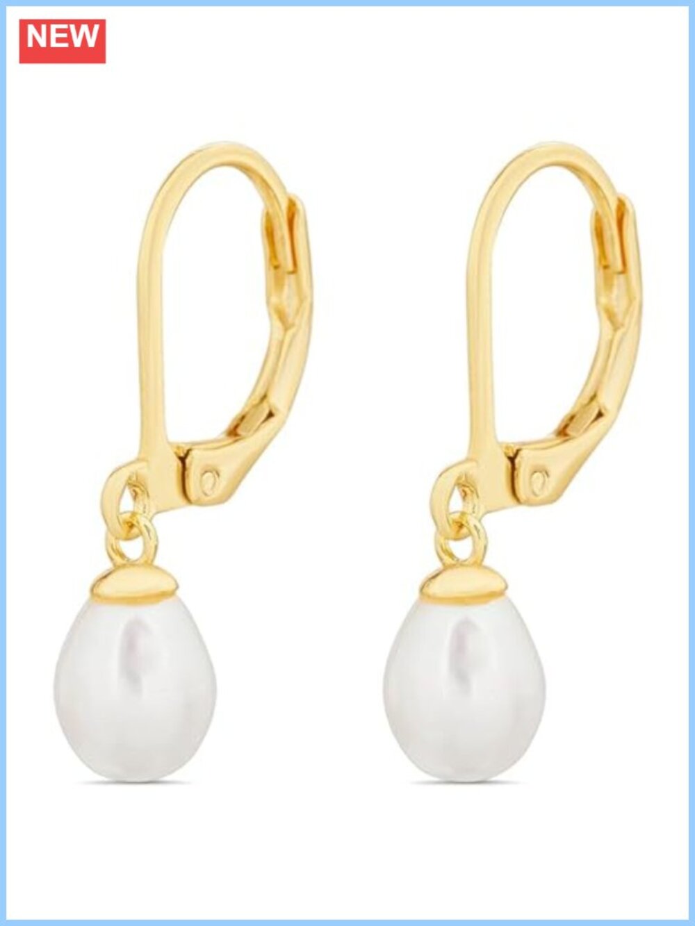 14k Gold Plated Freshwater Pearl Leverback Dangle Earrings